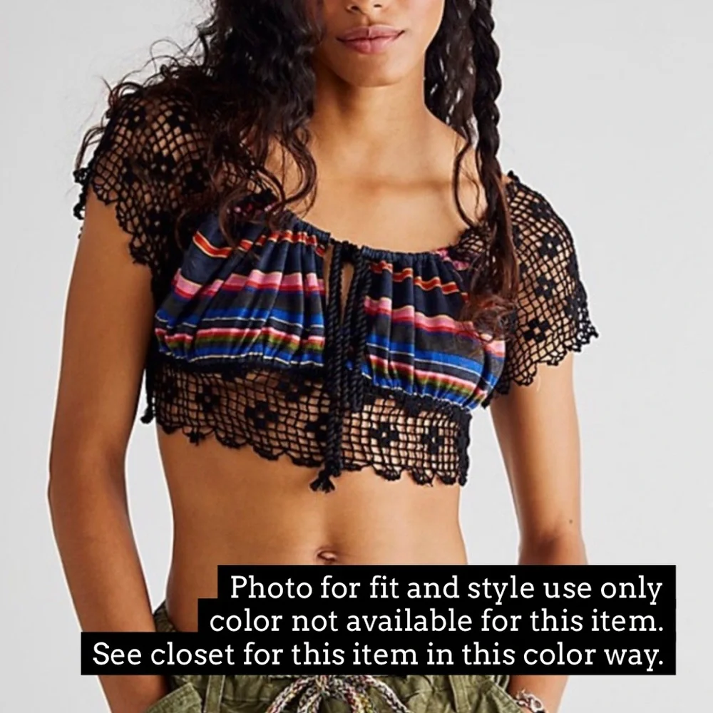Free People Aruba Crochet Lace Crop top Cream Combo, Size XS NEW
